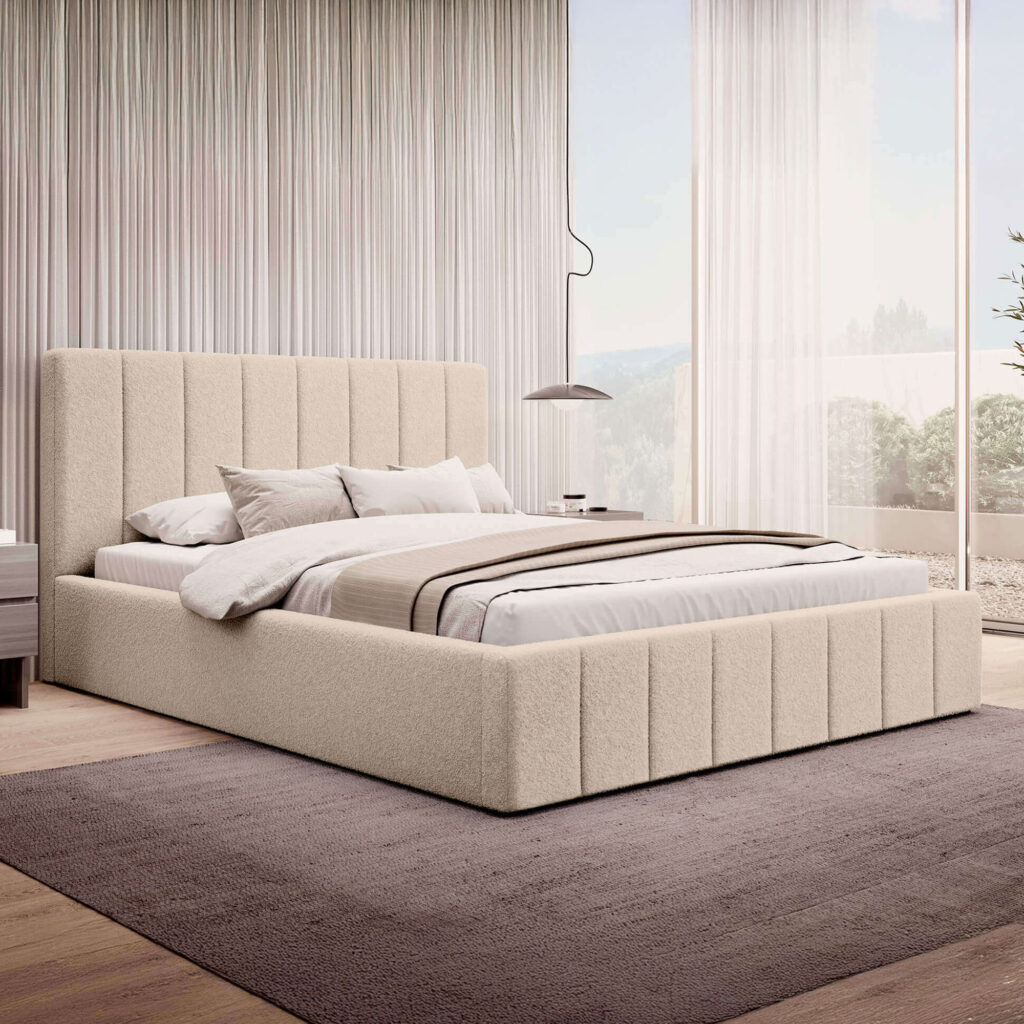 Łóżko tapicerowane SF1069 | 160×200 | Boucle | Beż