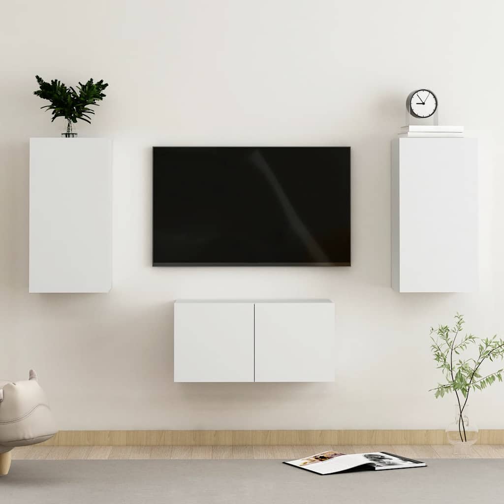vidaXL 3-cz. zestaw szafek TV, biały, materiał drewnopochodny