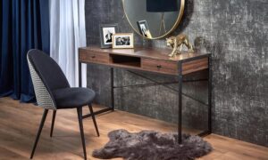 Biurko home office B46 – stylowe, orzechowe, 120 cm, czarne akcenty
