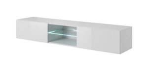 Szafka RTV wisząca biała mat / połysk 180 cm Livo – nowoczesny design, elegancki kolor, funkcjonalność