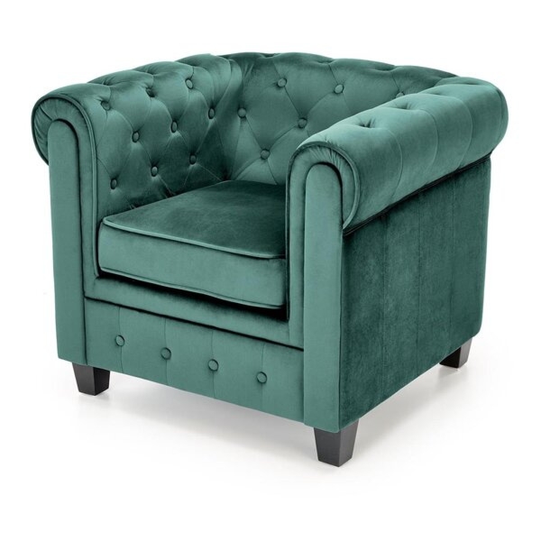 Fotel wypoczynkowy velvet zielony Eriksen – elegancki styl, wygodne siedzisko, luksusowy materiał