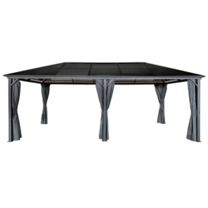 Pawilon ogrodowy z zasłonami 3x6m pergola szara poliwęglanowy dach 18m2