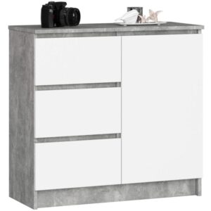 Mała komoda z szufladami, NOVO, 80x35x77 cm, beton, biały, mat