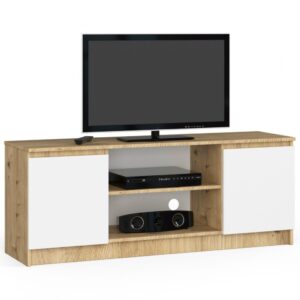 Szafka rtv, stolik, NOVA, 140x40x55 cm, dąb artisan, biel, mat