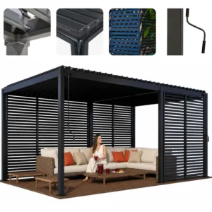 Pergola Tarasowa 3×5 m Antracyt Zabudowane Ścianki Lamele SOLID 80 BIO