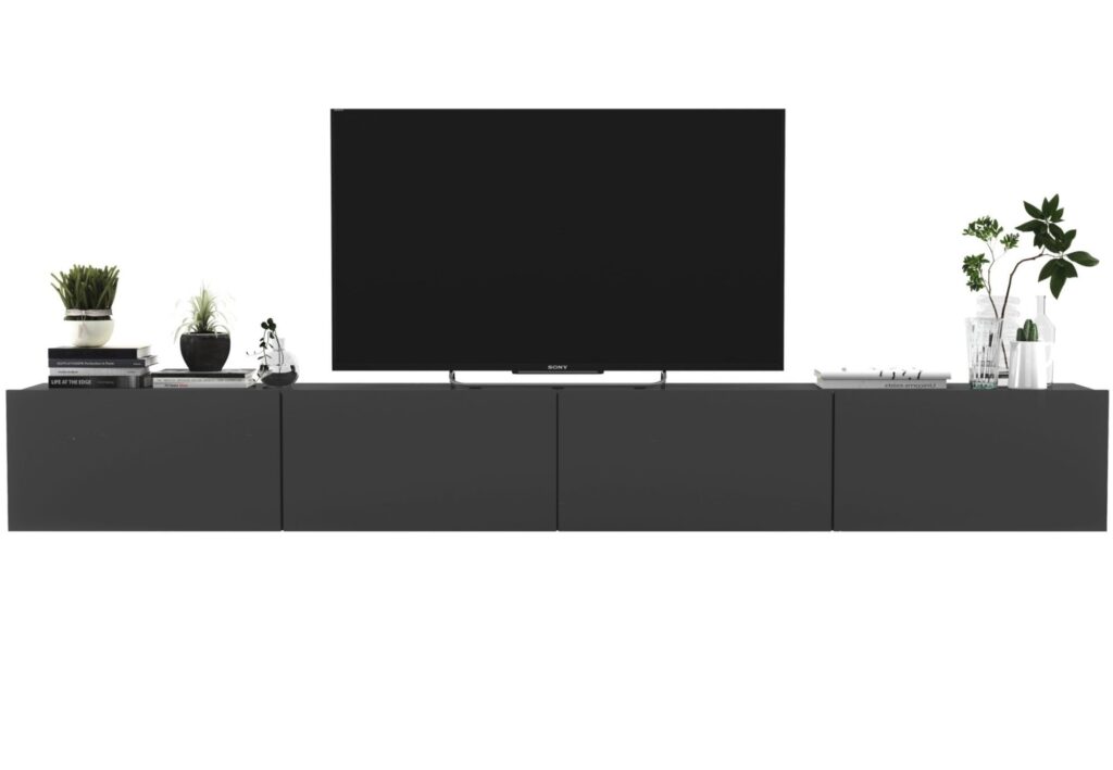 Szafka RTV, wisząca, loft, industrialna, SANO, 240x35x30 cm, grafit, mat