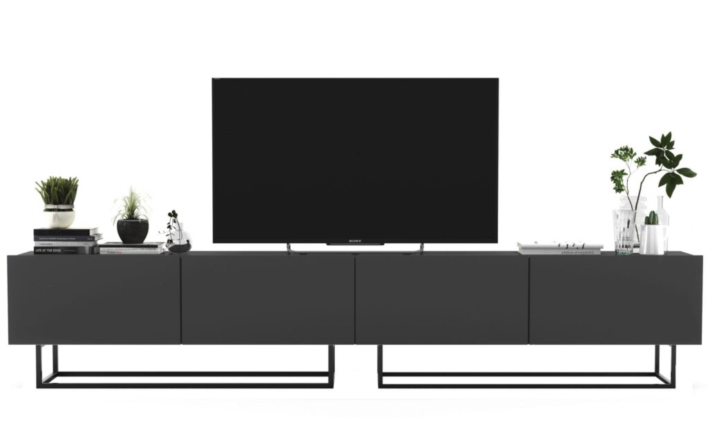 Szafka RTV, stojąca, loft, industrialna, SANO, 240x35x46 cm, grafit, mat