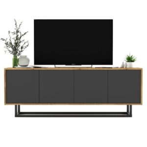 Komoda RTV, loft, NORD, 150x35x53 cm, dąb wotan, grafit, mat