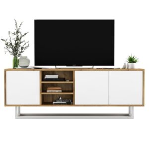 Szafka RTV, loft, NORD, 150x35x53 cm, dąb wotan, biel, mat