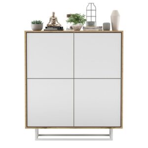 Komoda do salonu, loft, NORD, 113x35x127 cm, dąb wotan, biel, mat