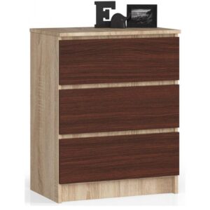 Komoda do sypialni, 3 szuflady, STILO, 60x40x77 cm, dąb sonoma, wenge, mat