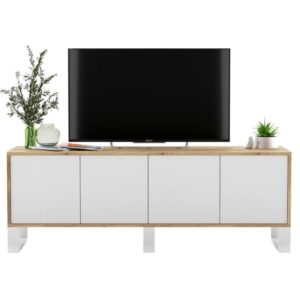 Komoda RTV, NORD, 150x35x53 cm, dąb wotan, biel, mat