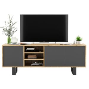 Szafka RTV, NORD, półki, 150x35x53 cm, dąb wotan, grafit, mat