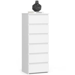 Wąska komoda do salonu, STILO, 40x35x109 cm, biel, mat