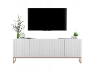 Komoda RTV, szafka stojąca, glamour, GRAVO, 150x37x53 cm, biały, mat