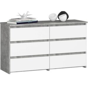 Komoda do sypialni, 6 szuflad, STILO, 100x35x57 cm, beton, biały, mat