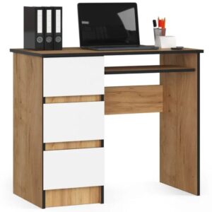 Biurko komputerowe, szuflady, lewe, ASTOR, 90x50x77 cm, biel, dąb craft, mat