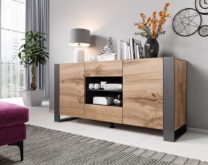 Komoda z szufladami i drzwiami dąb / antracyt mat 164 cm Forest
