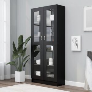 vidaXL Witryna, czarna, 82,5×30,5×185 cm, materiał drewnopochodny