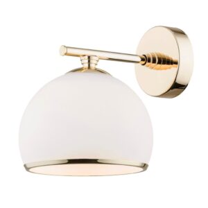 Kinkiet do salonu w stylu glamour – Marbella Gold, szklany klosz biały-mleczny, czasza