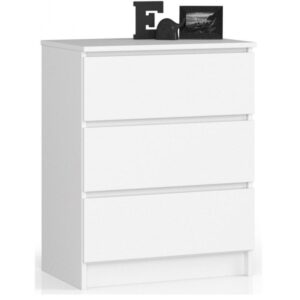 Komoda do sypialni, 3 szuflady, STILO, 60x40x77 cm, biel, mat