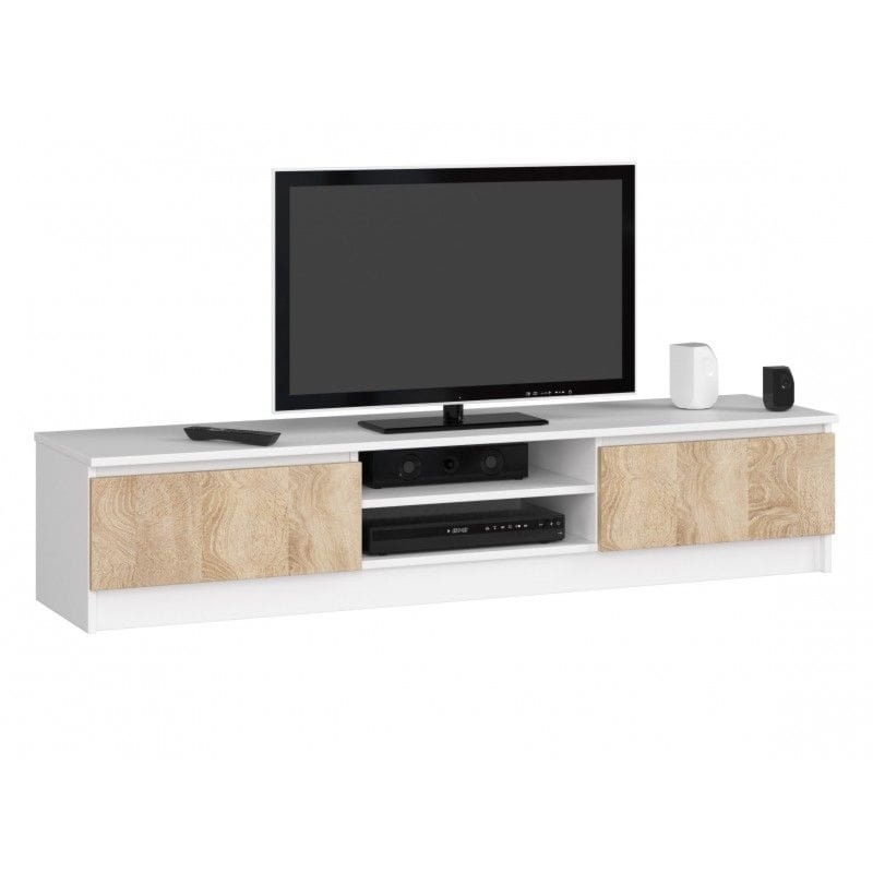 Szafka rtv, NOVA 160x40x33 cm, biel, dąb sonoma, mat