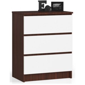 Komoda do sypialni, 3 szuflady, STILO, 60x40x77 cm, wenge, biel, mat