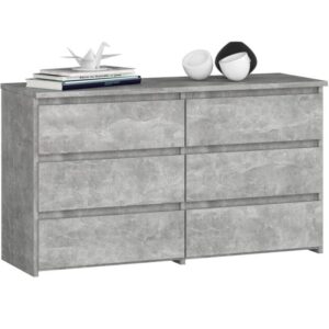 Komoda do sypialni, 6 szuflad, STILO, 100x35x57 cm, beton, mat