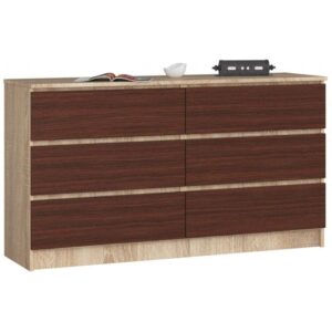 Komoda do sypialni, 6 szuflad, STILO, 140x40x77 cm, dąb sonoma, wenge, mat