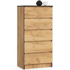 Komoda do sypialni, 5 szuflad, STILO, 60x40x121 cm, dąb craft, mat