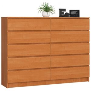 Komoda do sypialni, 10 szuflad, STILO, 160x40x121 cm, olcha, mat