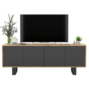 Komoda RTV, loft, NORD, rama, 150x35x53 cm, dąb wotan, grafit, mat