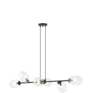 Pandora 6 BL lampa wisząca podłużna do jadalni, klosze szklane przezroczyste