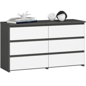 Komoda do sypialni, 6 szuflad, STILO, 100x35x57 cm, grafit, biały, mat