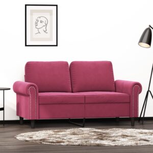 Sofa 2-osobowa, winna czerwień, 120 cm, tapicerowana aksamitem