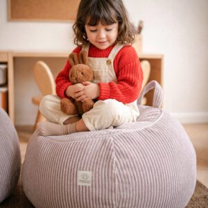 MISIOO Torba pokrowiec Mini na zabawki i pluszaki, pufa dziecięca, jasny róż, sztruks premium