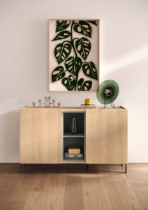 Komoda z drzwiami dąb lindberg / zielona szałwia mat 130 cm Visby
