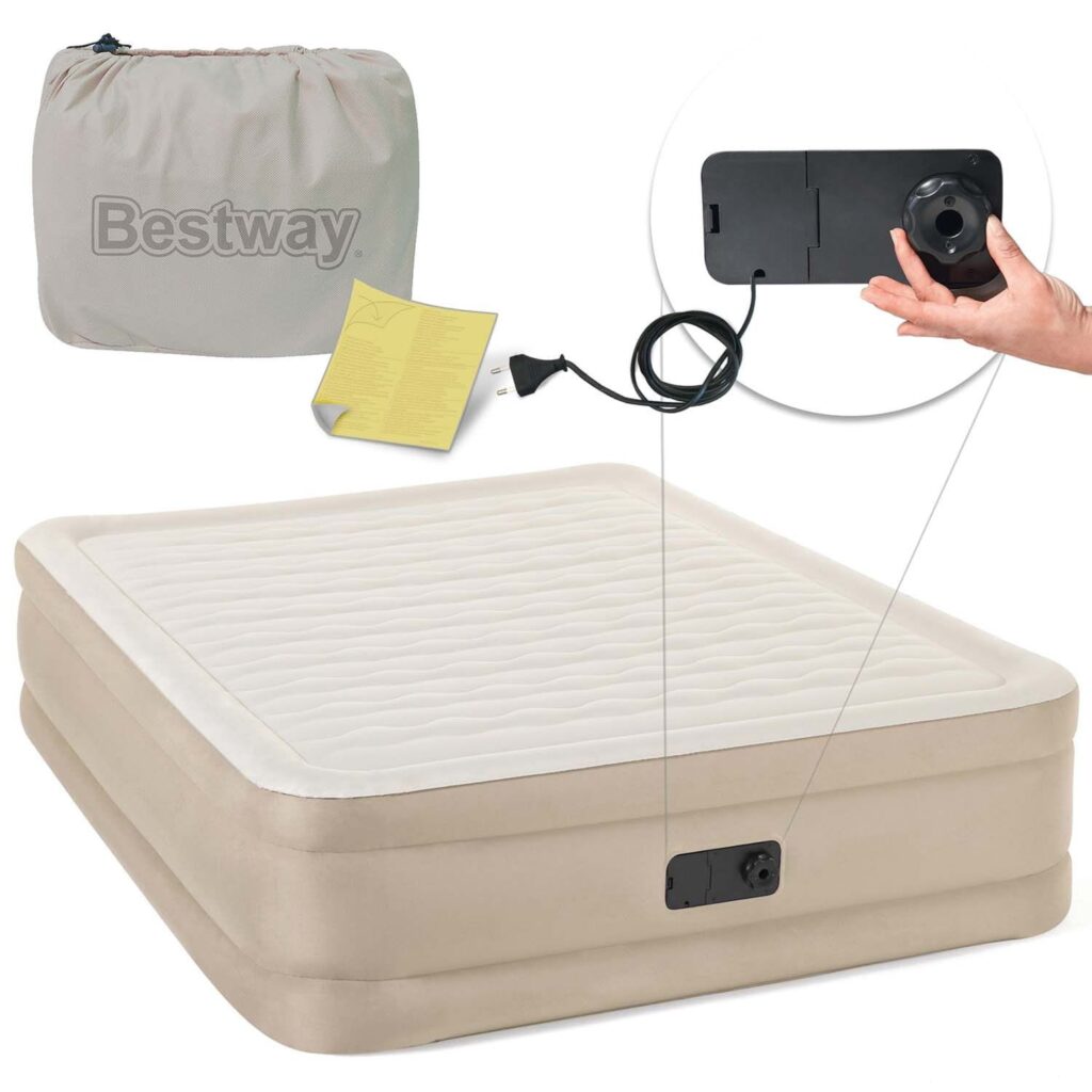 Materac dmuchany, z wbudowaną pompką, Bestway, 203x152x46 cm