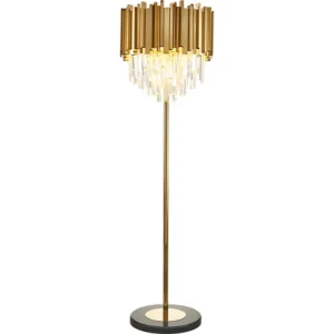 LAMPA KRYSZTAŁOWA PODŁOGOWA STOJĄCA NOWOCZESNA ZŁOTA POŁYSK GLAMOUR 3xE14