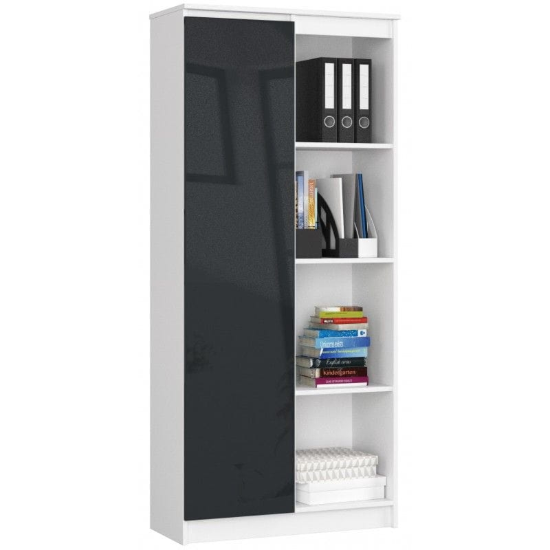 Regał biurowy, zamykany, półki, ORDO, 80x35x180 cm, biały, grafit, połysk