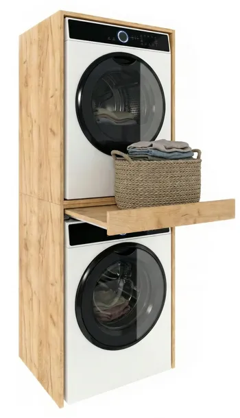 Szafka na pralkę i suszarkę SŁUPEK Półka wysuwana Dąb Craft 184x66x64