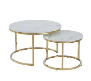 Okrągły stolik kawowy bialy marmur 70 x 70 x 45,5 Glamour POŁYSK do SALONU