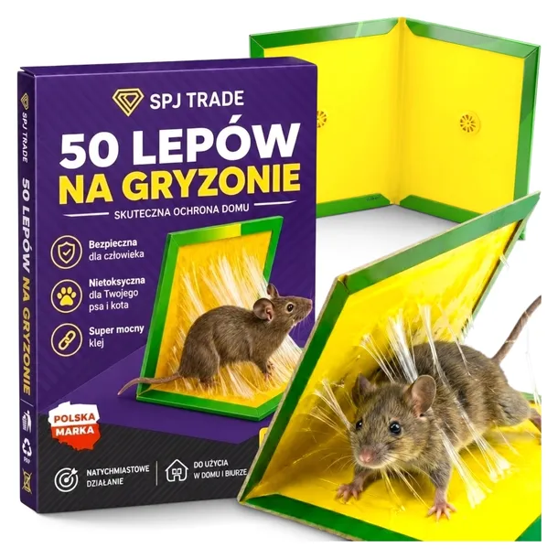 PUŁAPKA KLEJOWA LEP NA MYSZY SZCZURY BARDZO MOCNY SILNY KLEJ 50 SZTUK