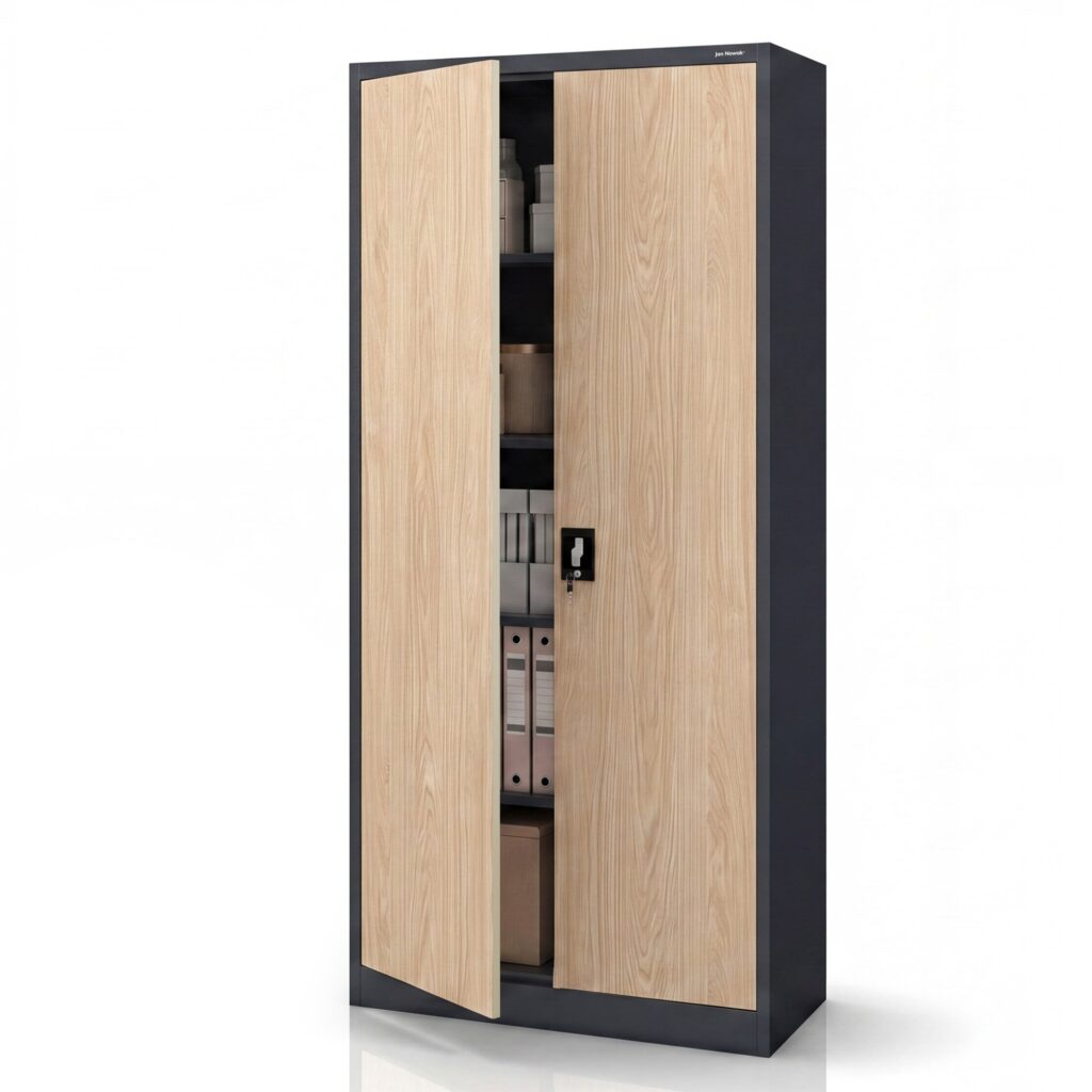 Szafa biurowa metalowa wysoka na dokumenty antracytowa/dąb sonoma, 900x1950x400 mm: JAN H Eco Design