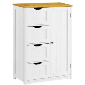 SZAFKA ŁAZIENKOWA STOJĄCA BIAŁA 60 CM 4 SZUFLADY 1 DRZWI KOMODA 60x30x80 CM