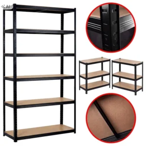 Metalowy Regał Magazynowy Do Garażu Biura 220x90x40 Czarny 6 Półek 1050kg