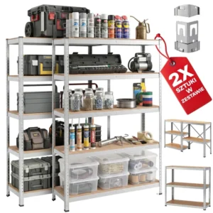 2x REGAŁ METALOWY MAGAZYNOWY 10 PÓŁEK 180X90X40CM 1750 KG GARAŻOWY WCISKANY