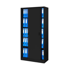 Szafa biurowa metalowa z drzwiami przesuwnymi czarna, 900x1850x400 mm: KUBA