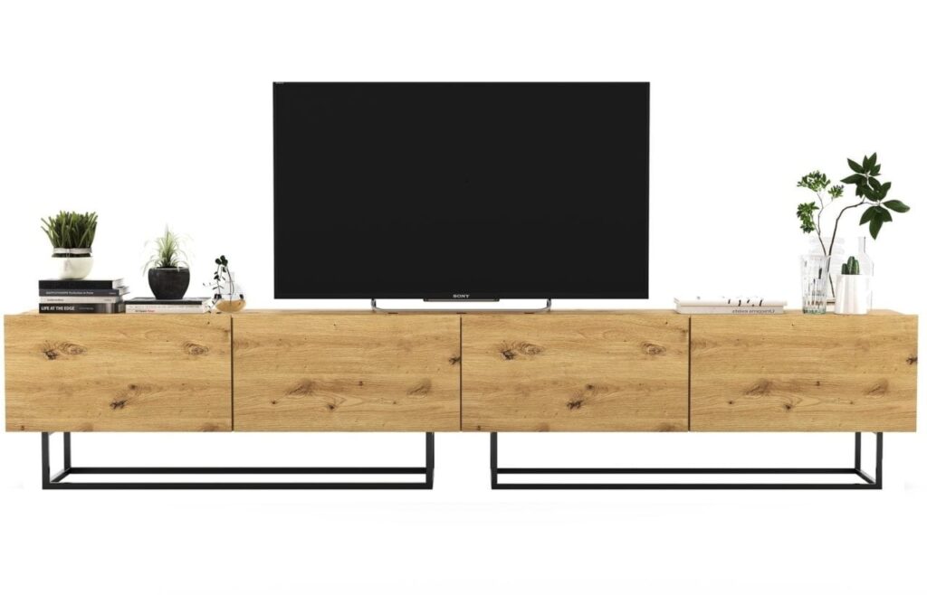 Szafka RTV, stojąca, loft, industrialna, SANO, 240x35x46 cm, dąb artisan, mat