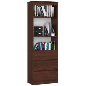 Regał do salonu, 3 szuflady, półki, ARLO, 60x35x180 cm, wenge, mat